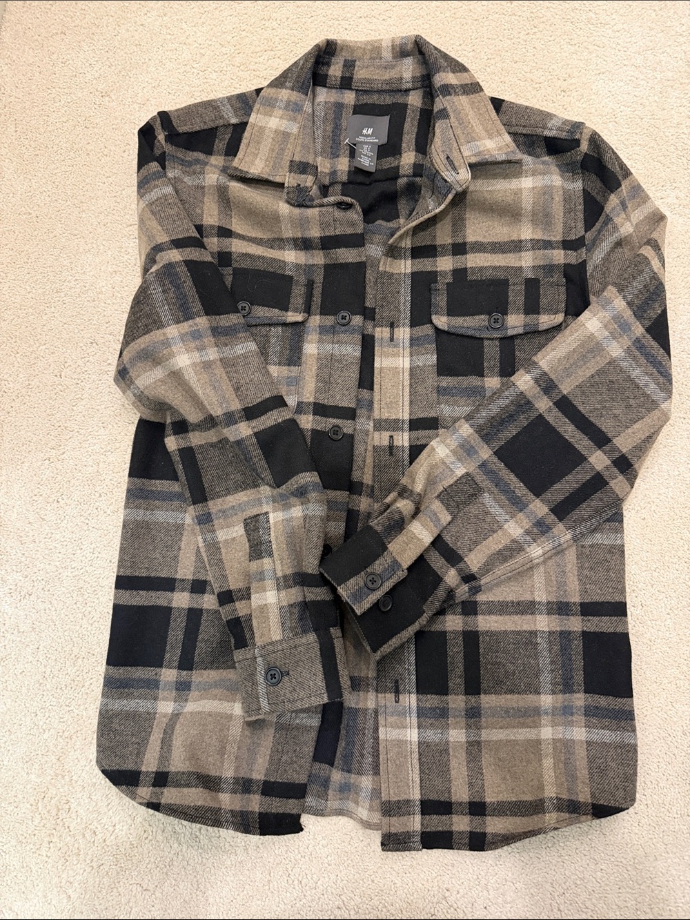 H&M Black & Taupe Plaid Button-Up Shacket